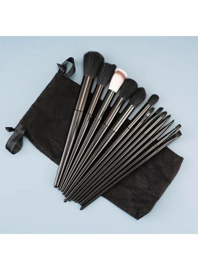 13 Items Black Makeup Brush Set High Quality Polyester Bristles ABS Plastic Handles Includes Storage Bag - Image 2
