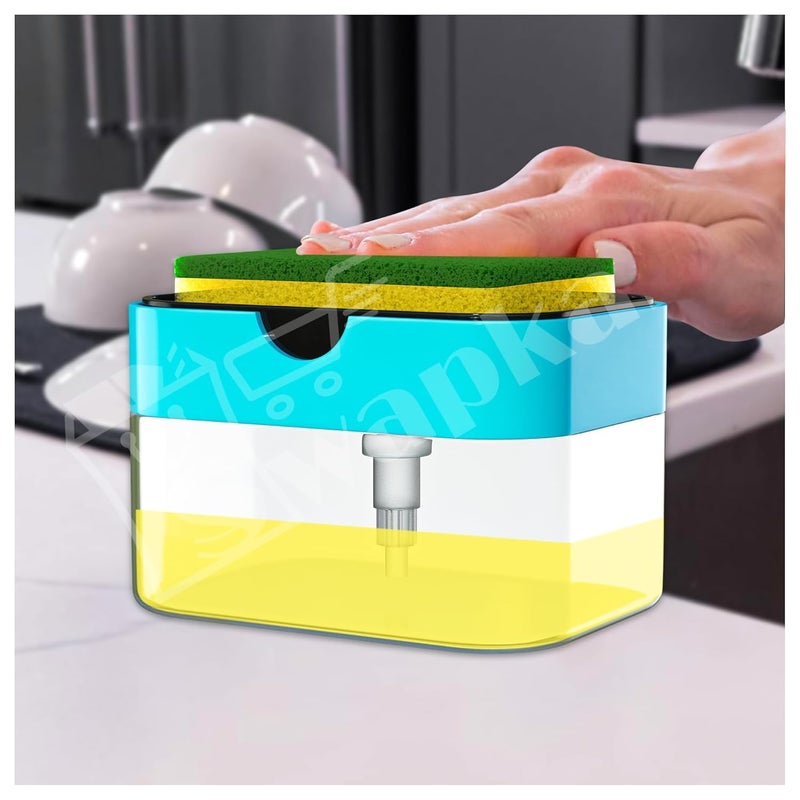 Yes Kitchen حامل صابون 2 في 1 لملحقات الحمام حاملة سائل غسالة الصحون مضخة سائل 400 مل مع حامل إسفنجة ملحقات حوض المطبخ (متعدد الألوان) - Image 4