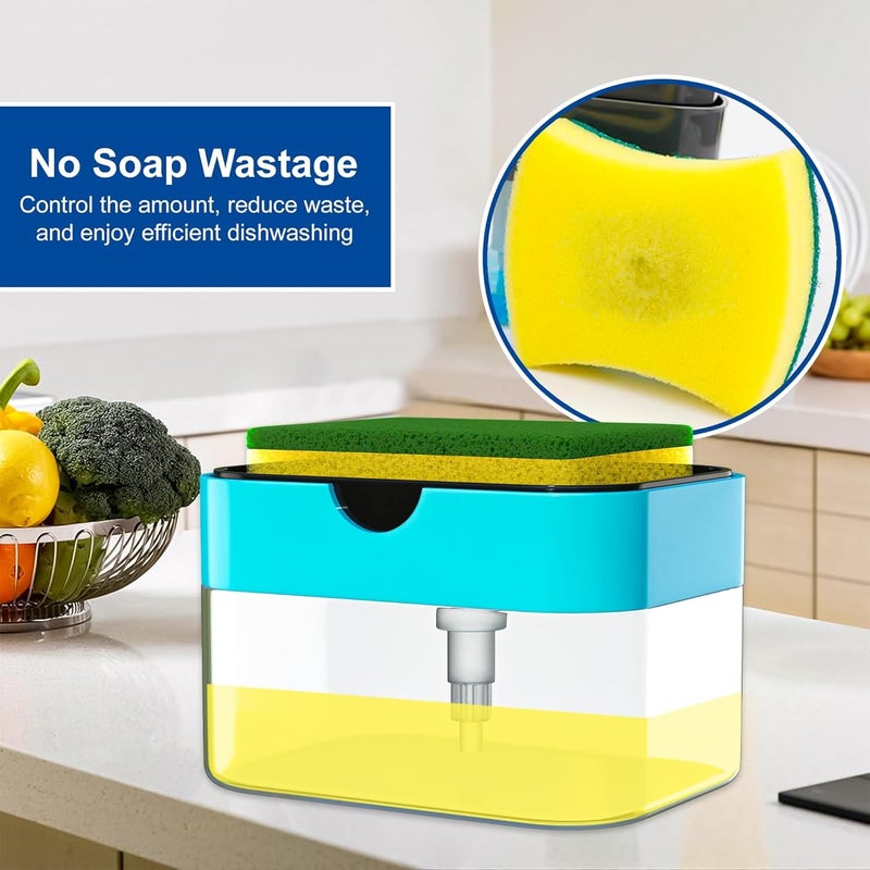 Yes Kitchen حامل صابون 2 في 1 لملحقات الحمام حاملة سائل غسالة الصحون مضخة سائل 400 مل مع حامل إسفنجة ملحقات حوض المطبخ (متعدد الألوان) - Image 3