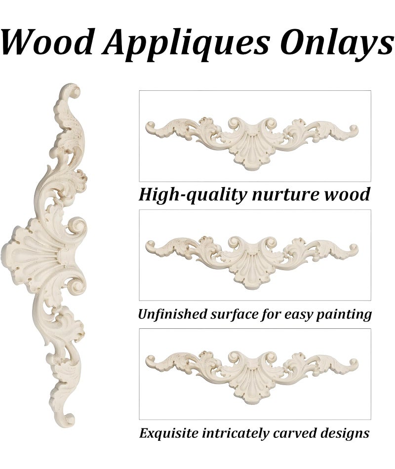 CartHome 6pcs Wood Carved Applique, Wall Moulding Panels for Wall Decor Long Mirror Ceiling Table Bed Cabinet Dresser Drawer, and Door Decoration, Wooden Frames for Wall Designs - Image 4