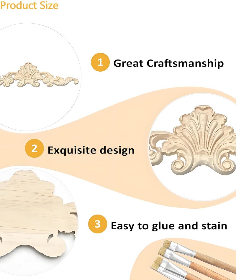 CartHome 6pcs Wood Carved Applique, Wall Moulding Panels for Wall Decor Long Mirror Ceiling Table Bed Cabinet Dresser Drawer, and Door Decoration, Wooden Frames for Wall Designs - Image 3