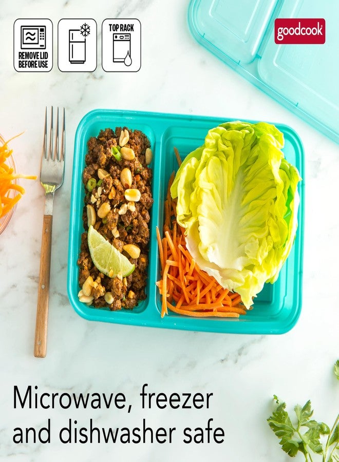 GoodCook Meal Prep Rectangle Two Compartment 20-Piece, Teal, Made without BPA - Image 4