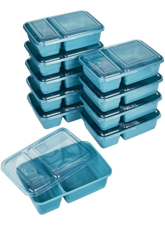 GoodCook Meal Prep Rectangle Two Compartment 20-Piece, Teal, Made without BPA - Image 1