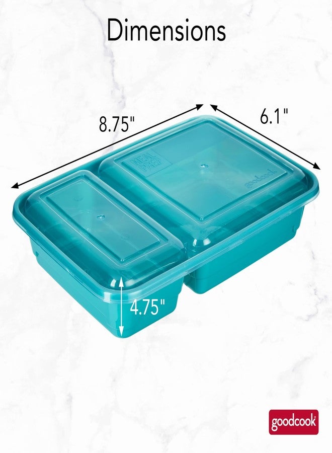 GoodCook Meal Prep Rectangle Two Compartment 20-Piece, Teal, Made without BPA - Image 2