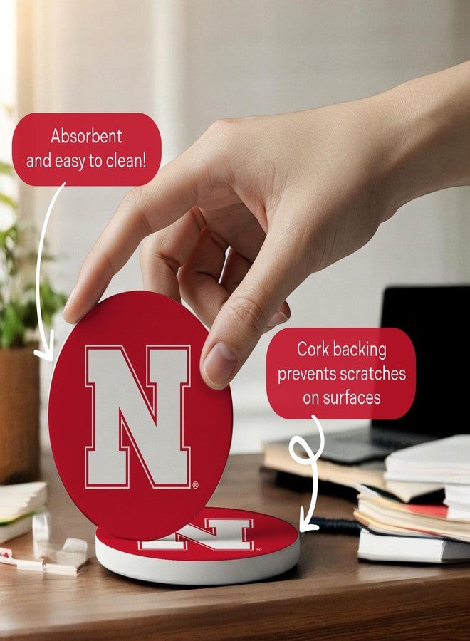 ديزرت كاكتوس قواعد أكواب سيراميك دائرية من جامعة نبراسكا بنقشة صبار الصحراء، عبوة من 4 قطع، قواعد أكواب ماصة للمشروبات من نوع Huskers GBR NU مع قاعدة من الفلين (التصميم أ) - Image 5