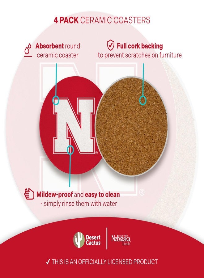 ديزرت كاكتوس قواعد أكواب سيراميك دائرية من جامعة نبراسكا بنقشة صبار الصحراء، عبوة من 4 قطع، قواعد أكواب ماصة للمشروبات من نوع Huskers GBR NU مع قاعدة من الفلين (التصميم أ) - Image 3