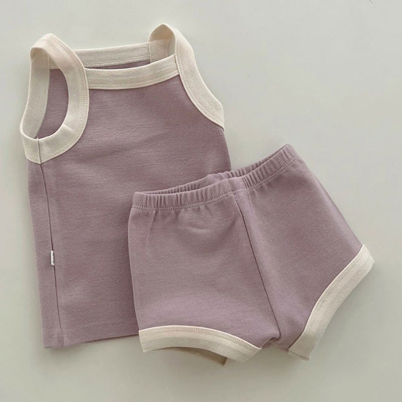 Summer Cotton Baby Vest and Shorts Set pure purple 