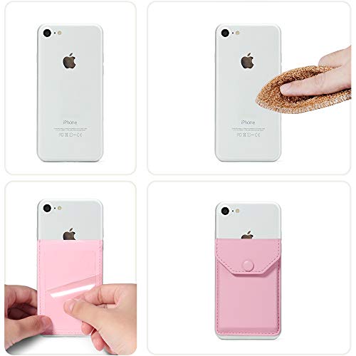 YUNCE Cell Phone Leather Wallet Credit Card Holder Pocket Wallet Adhesive Phone Wallet & RFID Blocking Sleeve Pink Stick On Card Holder Universally fits Most Cell Phones &Cases - Image 5