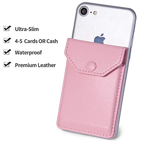 YUNCE Cell Phone Leather Wallet Credit Card Holder Pocket Wallet Adhesive Phone Wallet & RFID Blocking Sleeve Pink Stick On Card Holder Universally fits Most Cell Phones &Cases - Image 3