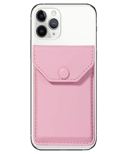 YUNCE Cell Phone Leather Wallet Credit Card Holder Pocket Wallet Adhesive Phone Wallet & RFID Blocking Sleeve Pink Stick On Card Holder Universally fits Most Cell Phones &Cases - Image 1