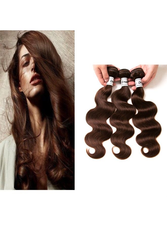 Ornate Hair Light Brown Bundles Human Hair Brazilian Body Wave Bundles 100% Unprocessed Virgin Remy Human Hair Weave Extensions 9A Grade 3 Bundles 100g/bundle (16 18 20 Inch, 4# Body Wave)  - Image 2
