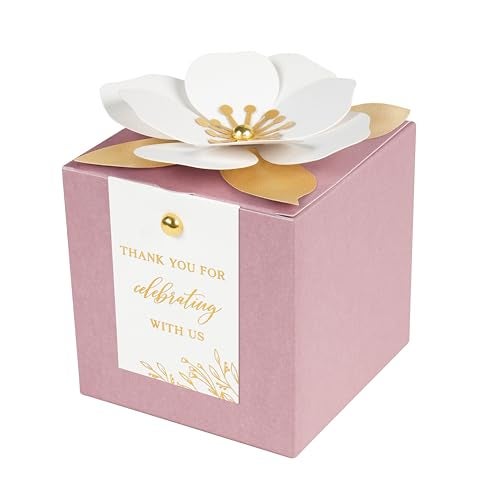 FEIYI 20 PCS Dusty Rose Gift Boxes 3 In 1 Favor Boxes with Floral Decor White Thank You Tags Cupcake Containers Gift wrapping for Wedding Baby Shower Birthday Decorations Party 355x355x355 - Image 1