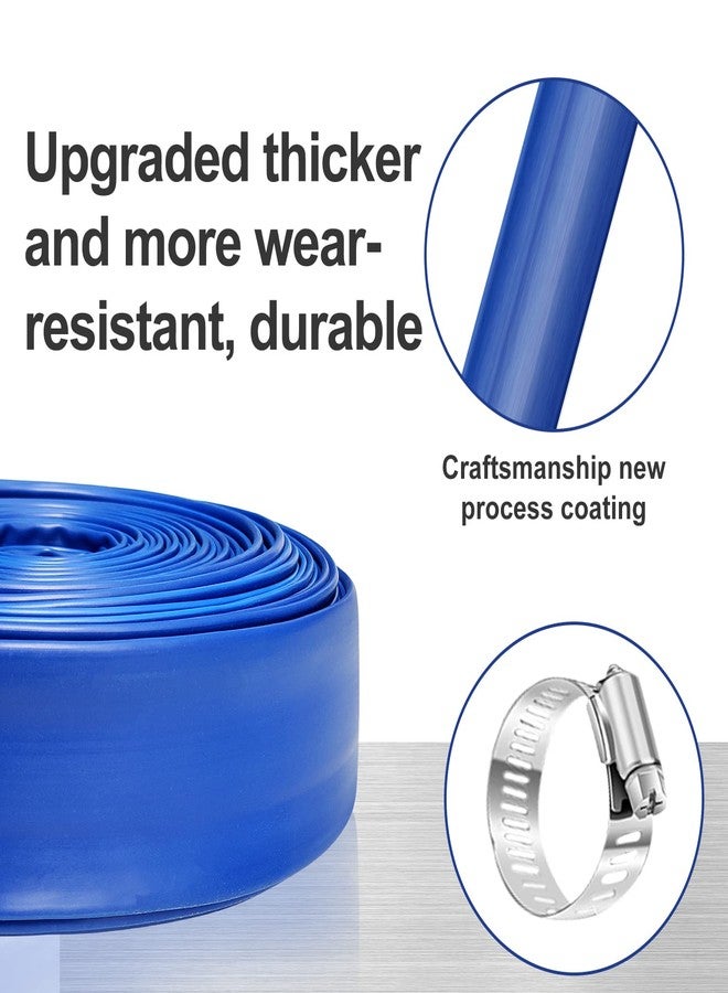YASHINE PVC HOSE 1-1/2"*50ft,Pool Backwash Hose,Heavy Duty Reinforced Blue PVC Lay Flat Water,For Swimming Drain Pools and Clean Filters,with 2 Clamp - Image 2