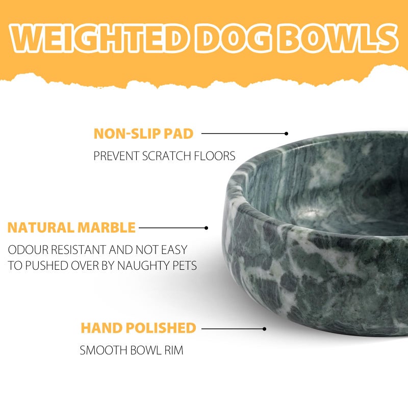 Karibiber Natural Marble Dog Bowl, 5lbs Non-Slip Cat and Dog Food Bowl Dish, Non-Tipping Weighted Puppy Pet Dish, Durable Food and Water Bowls, Easy to Clean, Holds 4 Cups(Indian Green) - Image 2