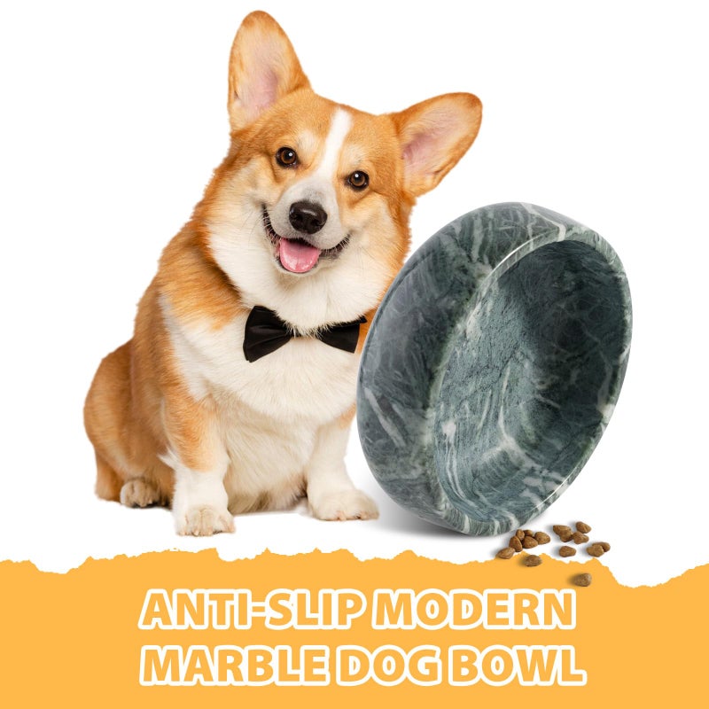 Karibiber Natural Marble Dog Bowl, 5lbs Non-Slip Cat and Dog Food Bowl Dish, Non-Tipping Weighted Puppy Pet Dish, Durable Food and Water Bowls, Easy to Clean, Holds 4 Cups(Indian Green) - Image 5