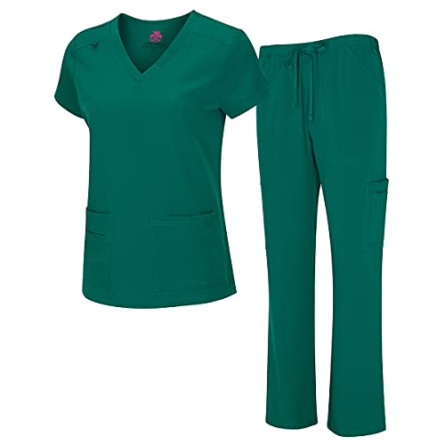 Natural Uniforms Women's Cool Stretch V-Neck Top and Cargo Pant Set (True Hunter Green, Large) - Image 1