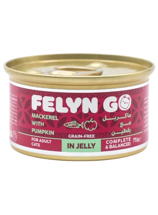 Felyn Go Mackerel with Pumpkin in Jelly Cat Food 6 x75g – Complete & Balanced Grain-Free Wet Meal - Image 1
