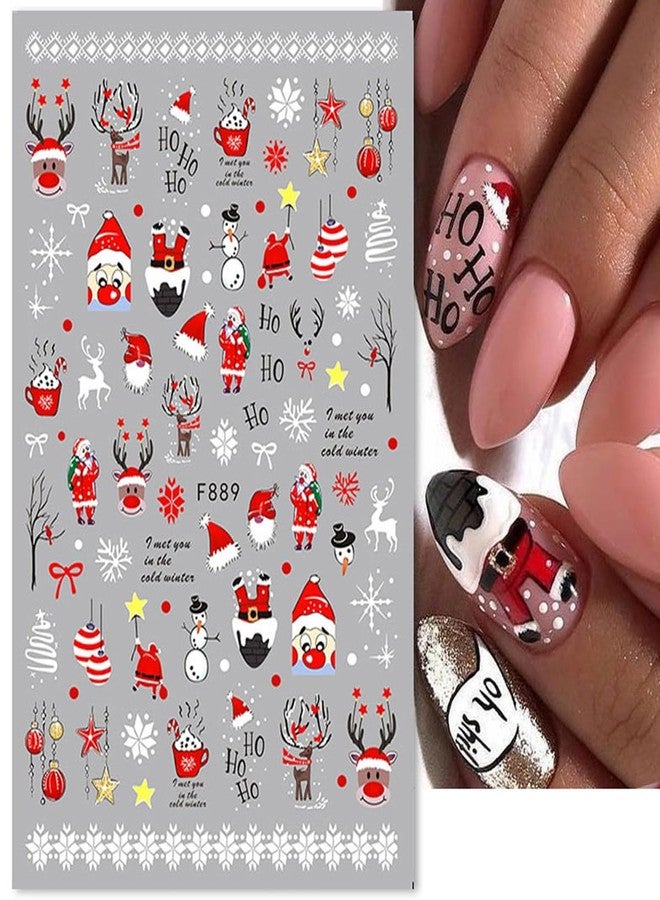 YKZFUI 8Sheets Christmas Nail Stickers 3D Xmas Nail Decals Winter Cartoon Elk Snowflake Santa Claus Snowman Bell Reindeer Buffalo Plaid Nail Designs Sticker for Women Girls Christmas Nail Art Decoration - Image 5
