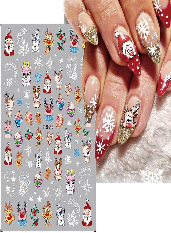 YKZFUI 8Sheets Christmas Nail Stickers 3D Xmas Nail Decals Winter Cartoon Elk Snowflake Santa Claus Snowman Bell Reindeer Buffalo Plaid Nail Designs Sticker for Women Girls Christmas Nail Art Decoration - Image 2