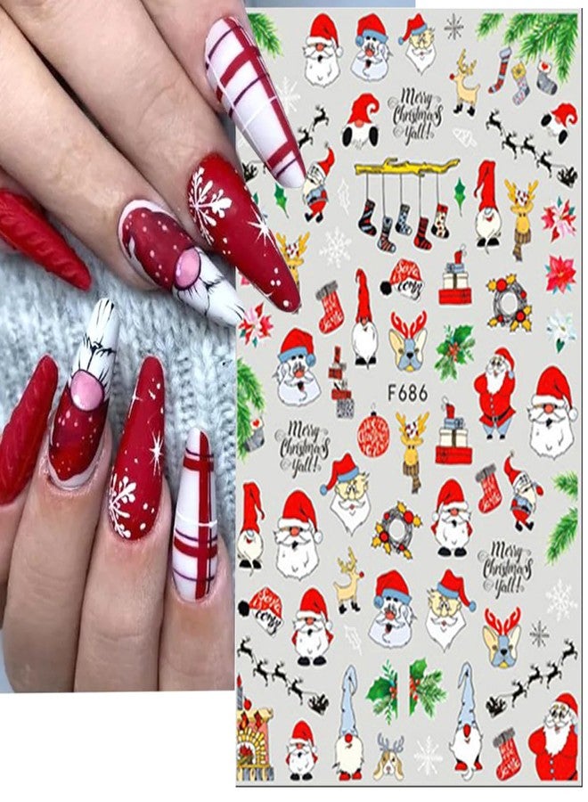 YKZFUI 8Sheets Christmas Nail Stickers 3D Xmas Nail Decals Winter Cartoon Elk Snowflake Santa Claus Snowman Bell Reindeer Buffalo Plaid Nail Designs Sticker for Women Girls Christmas Nail Art Decoration - Image 4