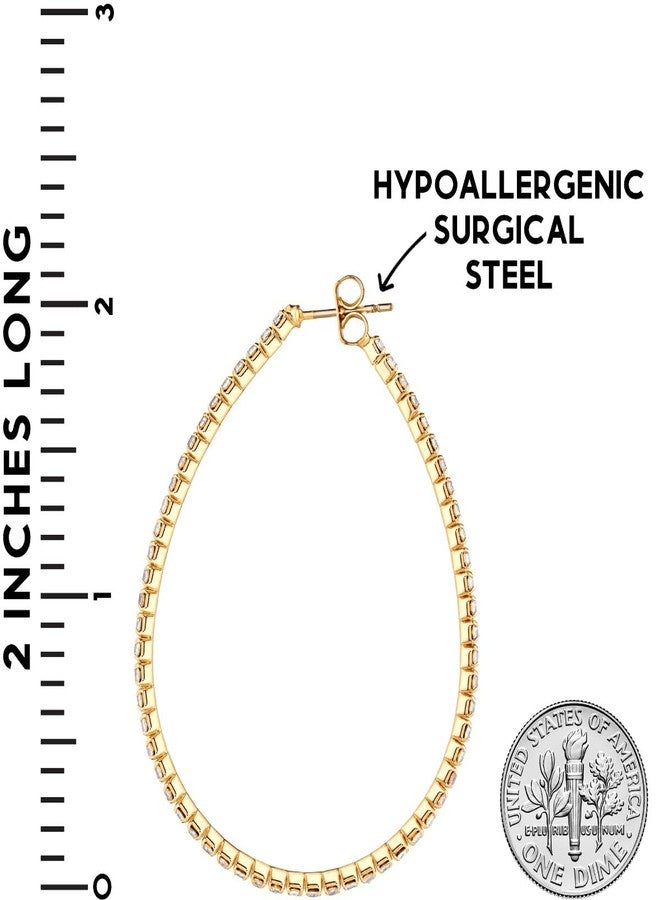 Humble Chic NY Gold Tone Rhinestone Hoop Earrings For Women - Gold Tone Simulated Diamond Hoops, Teardrop Sparkly Dangle Earrings Jewelry with Cubic Zirconia, Medium Bling Ear Jacket, Long Thin CZ Drop, Gold Tone 2" - Image 4