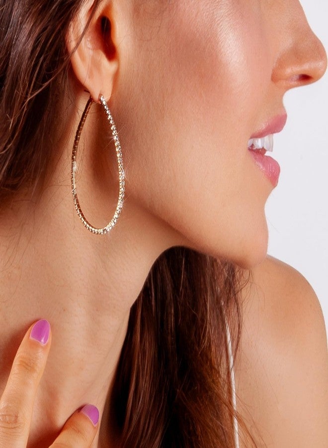 Humble Chic NY Gold Tone Rhinestone Hoop Earrings For Women - Gold Tone Simulated Diamond Hoops, Teardrop Sparkly Dangle Earrings Jewelry with Cubic Zirconia, Medium Bling Ear Jacket, Long Thin CZ Drop, Gold Tone 2" - Image 5