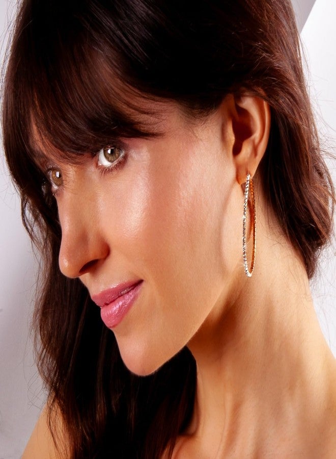 Humble Chic NY Gold Tone Rhinestone Hoop Earrings For Women - Gold Tone Simulated Diamond Hoops, Teardrop Sparkly Dangle Earrings Jewelry with Cubic Zirconia, Medium Bling Ear Jacket, Long Thin CZ Drop, Gold Tone 2" - Image 2