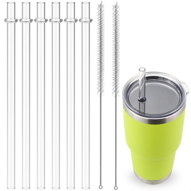 Ullnosoo Straws for YETI, 6 pcs Reusable Tumbler Replacement for YETI Straw Lids, 9 inch Plastic Clear Drinking Straws Set with 2 Cleaning Brushes - Image 1