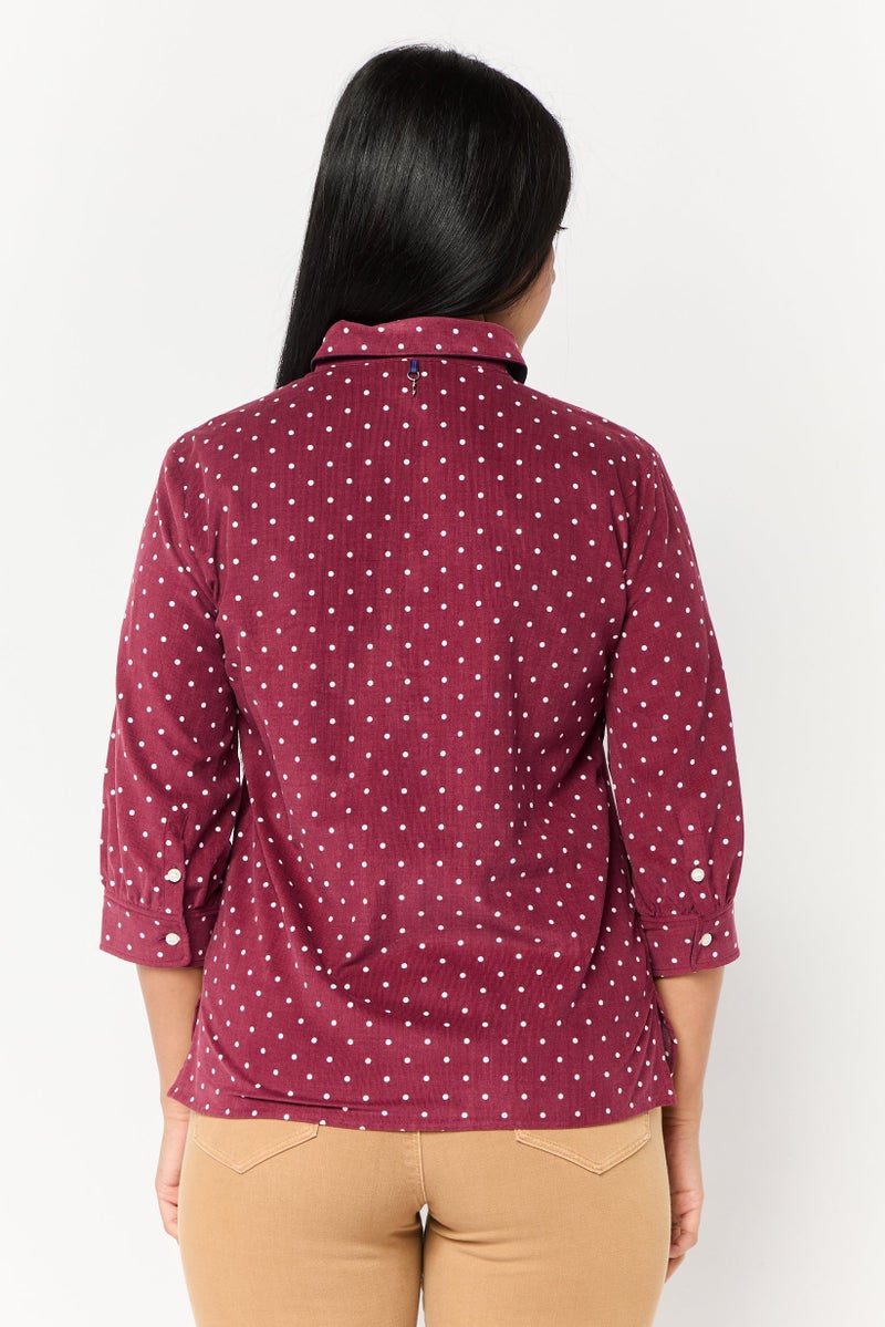 Harmont & Blaine Women Spread Collar 3/4 Slevees Polka Dot Shirt, Multicolor  - Image 4