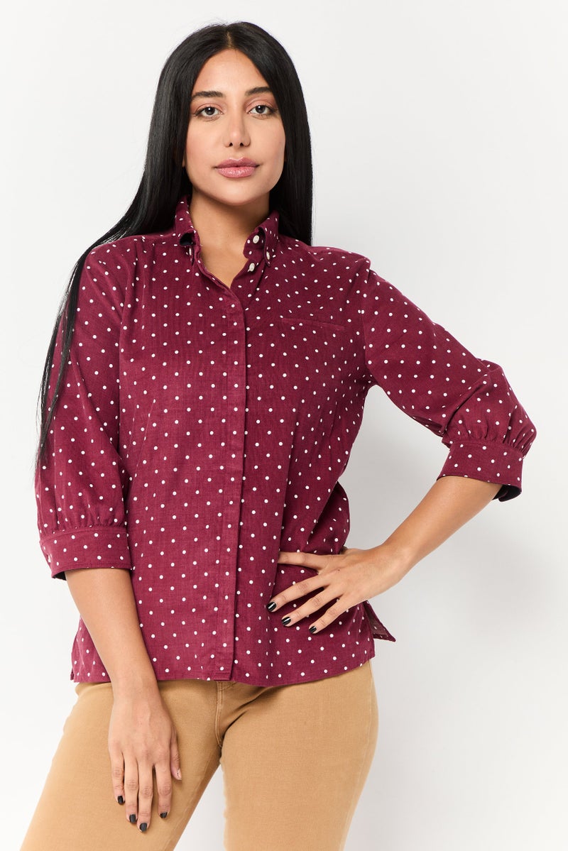Harmont & Blaine Women Spread Collar 3/4 Slevees Polka Dot Shirt, Multicolor  - Image 1