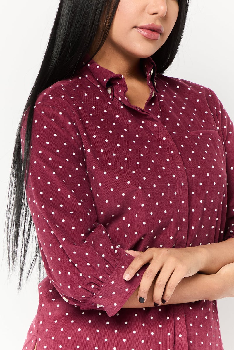 Harmont & Blaine Women Spread Collar 3/4 Slevees Polka Dot Shirt, Multicolor  - Image 3