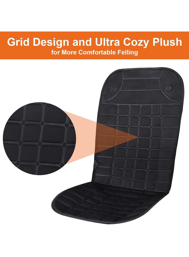 2 Pieces Heated Car Seat Cover Seat Cushion with Adjustable Thermostat, Fast Heating, Comfortable Grid Design, Universal Fit for Cars – 12V - Image 2