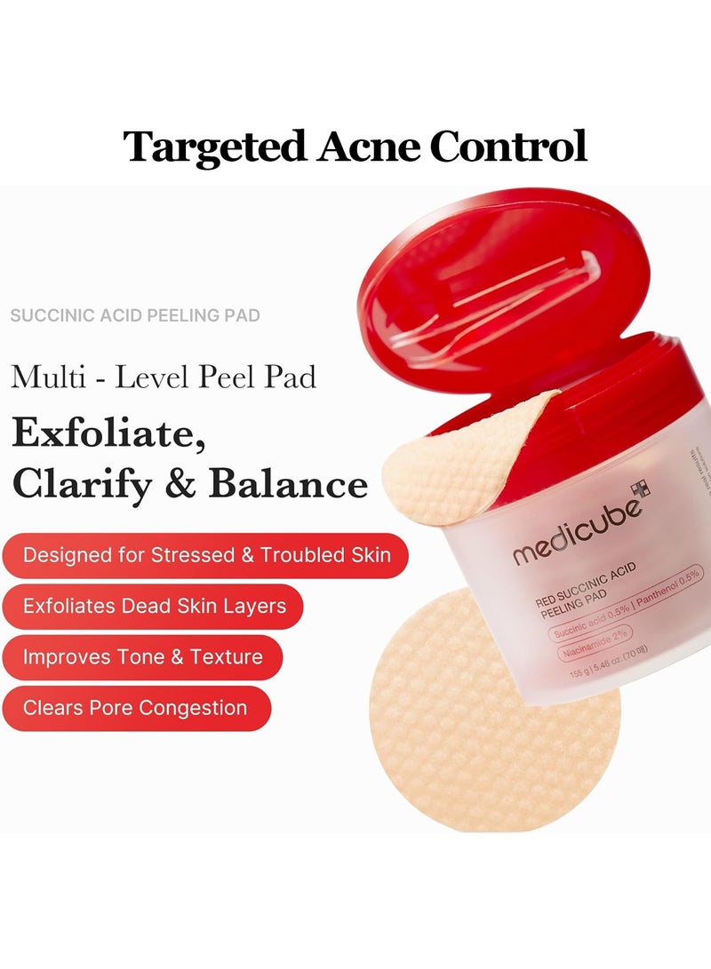 ميديكيوب ضمادات تقشير الوجه ميديكيوب ريد بحمض السكسينيك والبانثينول - ضمادات تونر مقشرة للبشرة المعرضة لحب الشباب مع النياسيناميد وأحماض ألفا هيدروكسي وأحماض بيتا هيدروكسي والبانثينول المهدئ - غير كوميدوغينيك - Image 2