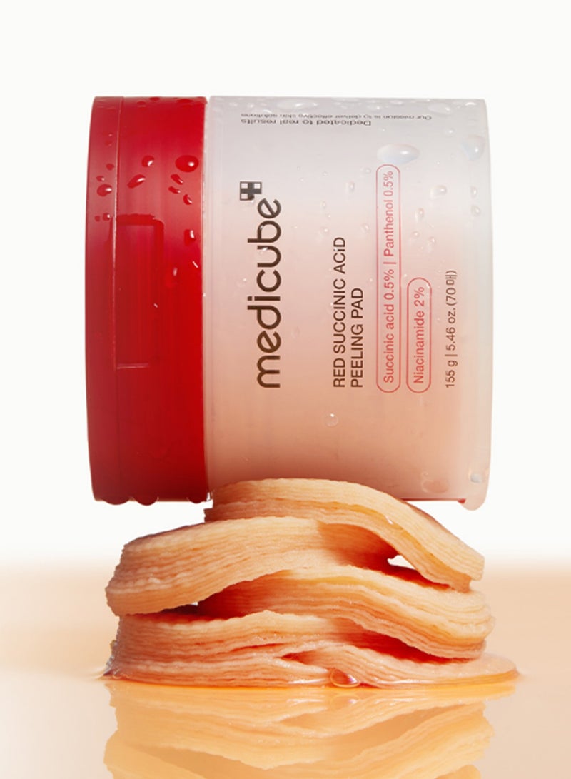 ميديكيوب ضمادات تقشير الوجه ميديكيوب ريد بحمض السكسينيك والبانثينول - ضمادات تونر مقشرة للبشرة المعرضة لحب الشباب مع النياسيناميد وأحماض ألفا هيدروكسي وأحماض بيتا هيدروكسي والبانثينول المهدئ - غير كوميدوغينيك - Image 1