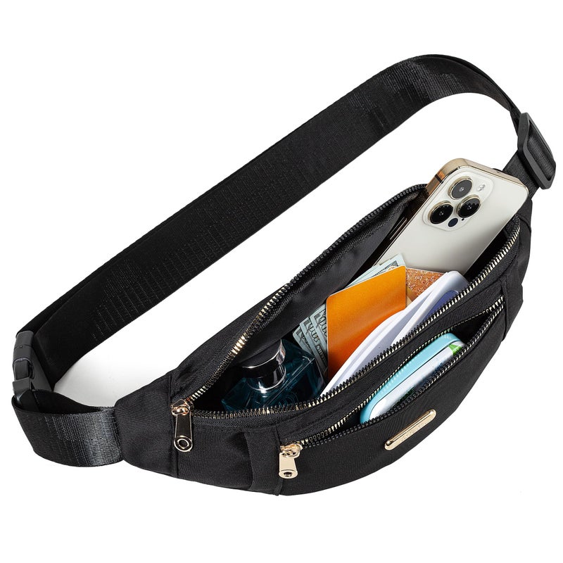 Dorras Fanny Packs Crossbody Bag for Women, Waist Pack Jogging Pouch Belt Bag for Outdoors Traveling Hiking - Black - Image 5