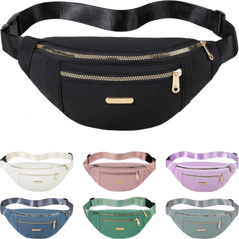 Dorras Fanny Packs Crossbody Bag for Women, Waist Pack Jogging Pouch Belt Bag for Outdoors Traveling Hiking - Black - Image 1