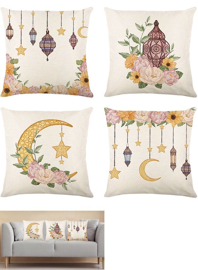 VUCATIN 4PCS Linen Ramadan Mubarak Pillow Covers 18x18" Light Moon Stars Ramadan Cushion Cover Zipper Throw Pillow Covers for Couch Sofa Car Living Room Home Decor Pillowcase - Image 1