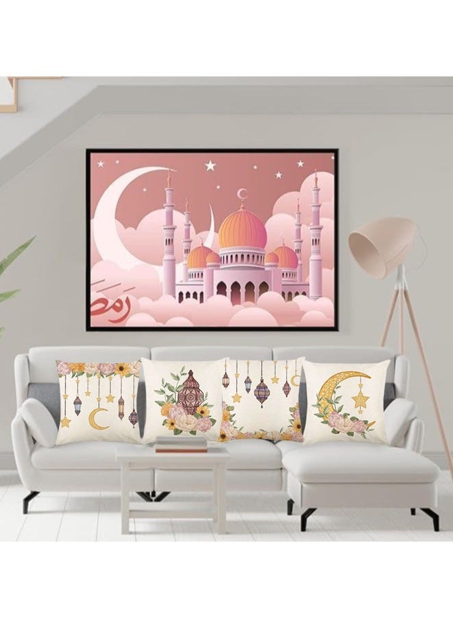 VUCATIN 4PCS Linen Ramadan Mubarak Pillow Covers 18x18" Light Moon Stars Ramadan Cushion Cover Zipper Throw Pillow Covers for Couch Sofa Car Living Room Home Decor Pillowcase - Image 5