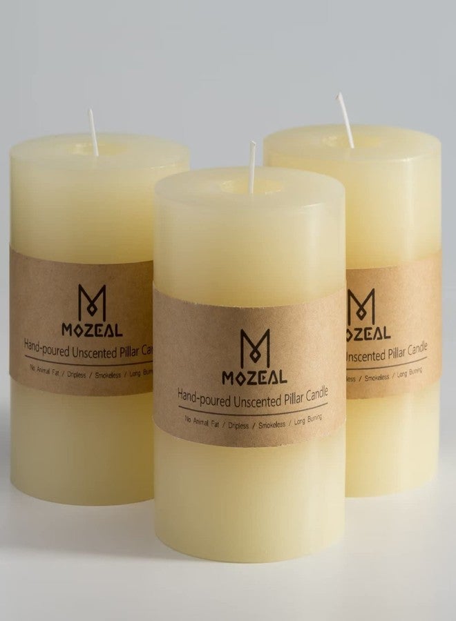 MOZEAL 3" x 4" Hand-Poured Unscented Candle,Dripless Pillar Candle Set of 3,Long Clean Burning,Approx 72 Hours Burn Time,Rustic Country Style,Wedding,Dinner,Christmas and Home Decor,Ivory - Image 1