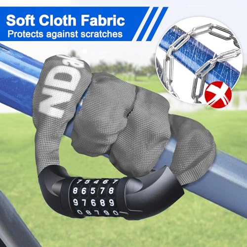 NDakter Bike Lock, 5 Digit Combination Heavy Duty Anti Theft Bicycle Chain Lock, 2.62/3.2/4.27/5/6Ft Long, High Security Resettable, Suitable for Bike, Scooter, Door, Gate, Fence-4/6mm Thick - Image 5