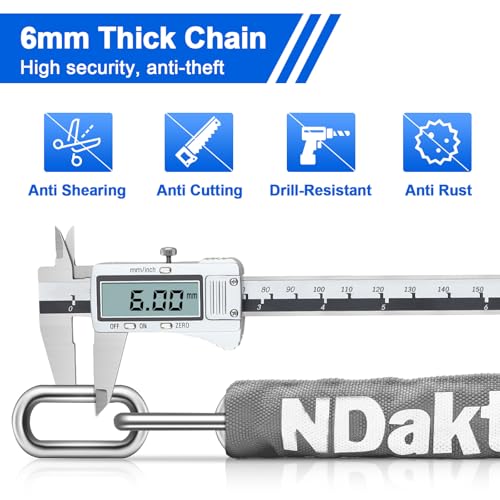 NDakter Bike Lock, 5 Digit Combination Heavy Duty Anti Theft Bicycle Chain Lock, 2.62/3.2/4.27/5/6Ft Long, High Security Resettable, Suitable for Bike, Scooter, Door, Gate, Fence-4/6mm Thick - Image 4