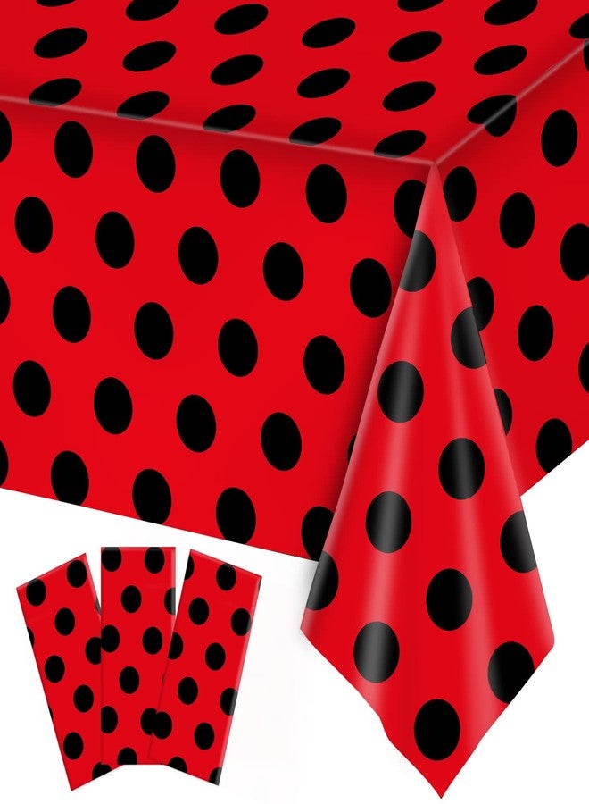 Oigco 3 Packs Ladybug Tablecloths - Lady Bug Theme Plastic Table Cover for Black and Red Dots Ladybug Birthday Party Decorations Supplies, Vintage Polka Dots Backdrop, 54" x 108" - Image 1