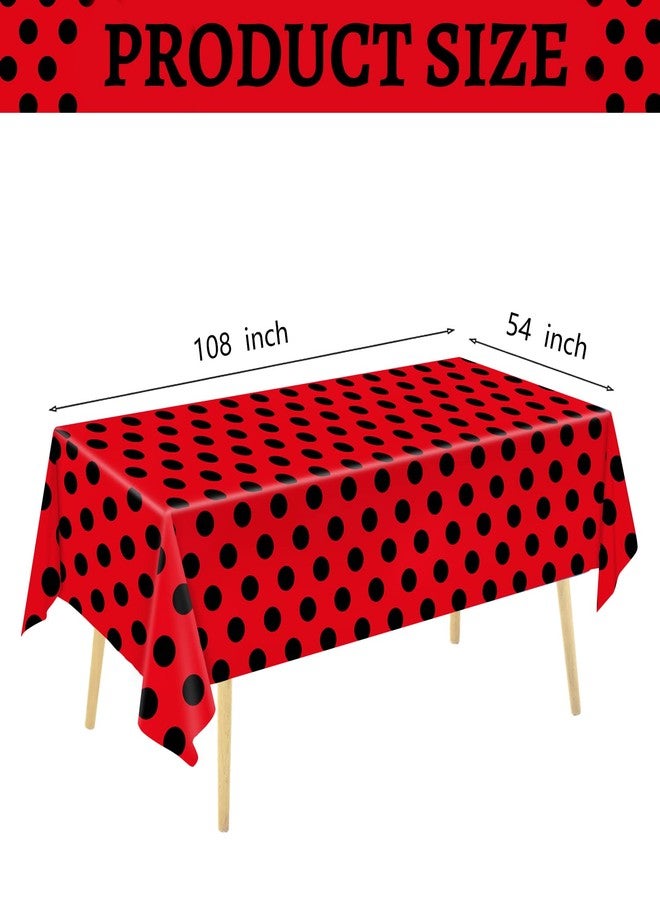 Oigco 3 Packs Ladybug Tablecloths - Lady Bug Theme Plastic Table Cover for Black and Red Dots Ladybug Birthday Party Decorations Supplies, Vintage Polka Dots Backdrop, 54" x 108" - Image 2