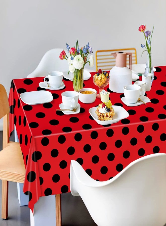 Oigco 3 Packs Ladybug Tablecloths - Lady Bug Theme Plastic Table Cover for Black and Red Dots Ladybug Birthday Party Decorations Supplies, Vintage Polka Dots Backdrop, 54" x 108" - Image 3