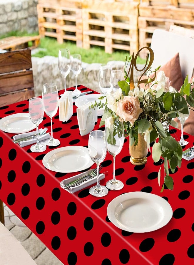 Oigco 3 Packs Ladybug Tablecloths - Lady Bug Theme Plastic Table Cover for Black and Red Dots Ladybug Birthday Party Decorations Supplies, Vintage Polka Dots Backdrop, 54" x 108" - Image 4