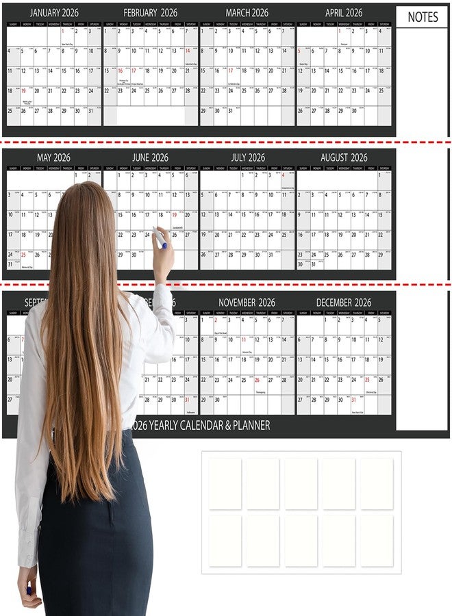 gisgfim 2026 Jumbo Oversized Wall Calendar 58x37in Wet Dry Erase 12 Month Annual Yearly Extra Large Wall Planner Gray Laminated Paper Wall Calendar with Note for School Home Office Planning,Cut into 3pcs - Image 1