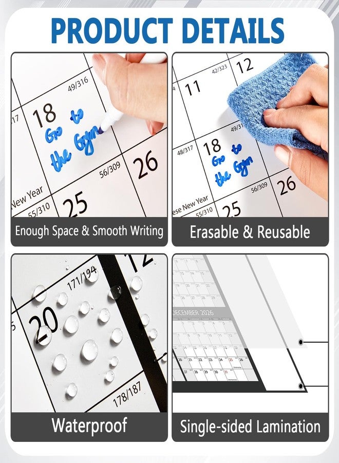 gisgfim 2026 Jumbo Oversized Wall Calendar 58x37in Wet Dry Erase 12 Month Annual Yearly Extra Large Wall Planner Gray Laminated Paper Wall Calendar with Note for School Home Office Planning,Cut into 3pcs - Image 3