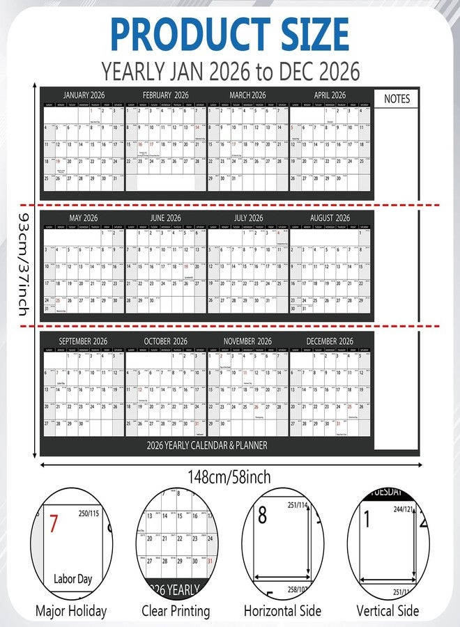 gisgfim 2026 Jumbo Oversized Wall Calendar 58x37in Wet Dry Erase 12 Month Annual Yearly Extra Large Wall Planner Gray Laminated Paper Wall Calendar with Note for School Home Office Planning,Cut into 3pcs - Image 2