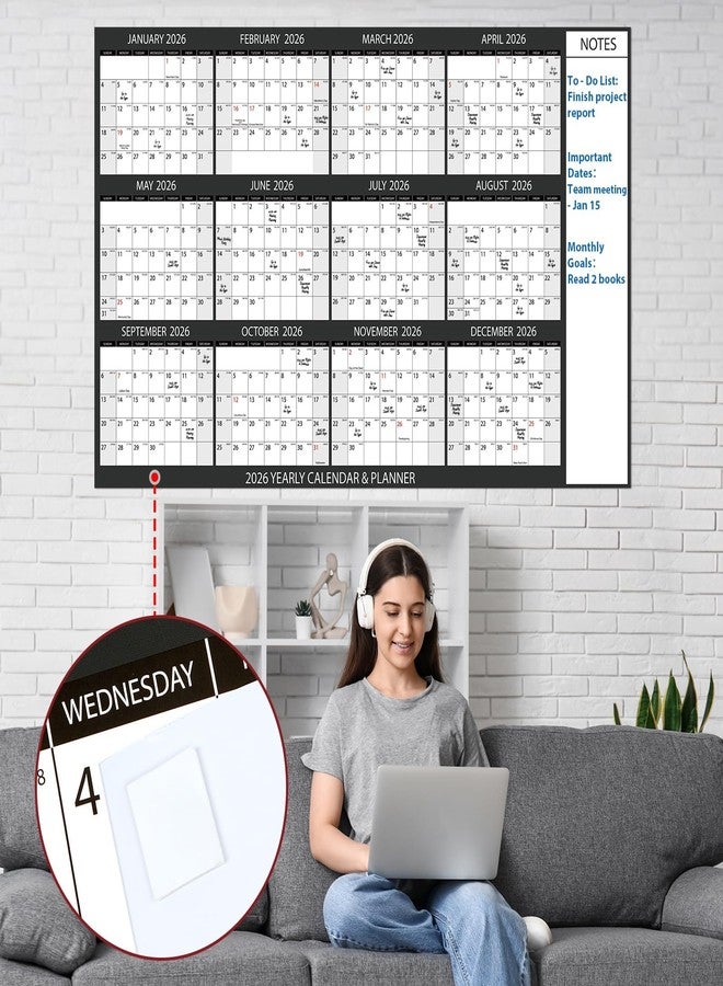 gisgfim 2026 Jumbo Oversized Wall Calendar 58x37in Wet Dry Erase 12 Month Annual Yearly Extra Large Wall Planner Gray Laminated Paper Wall Calendar with Note for School Home Office Planning,Cut into 3pcs - Image 4