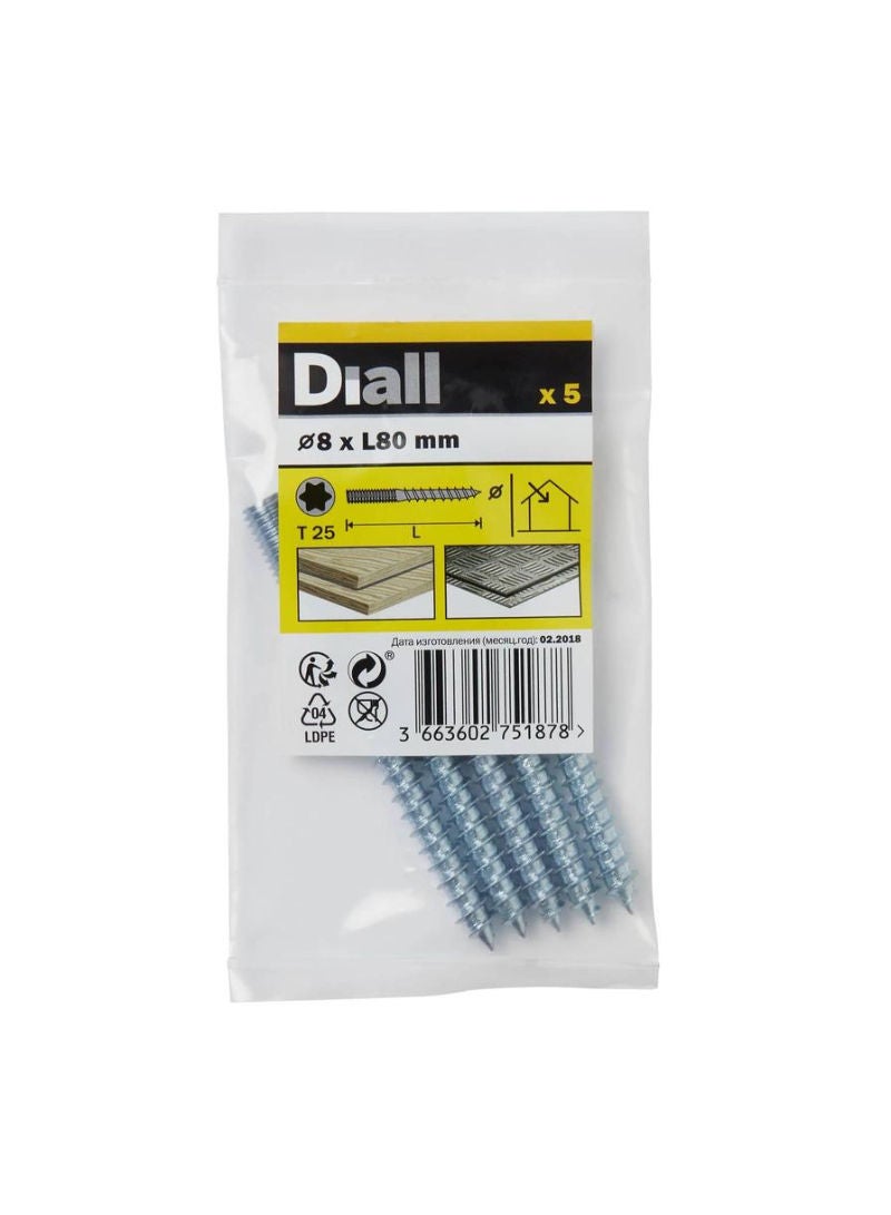 Yellow Passivated Carbon Steel Dowel Screw Pack 8 X 80 Mm 5 Piece
